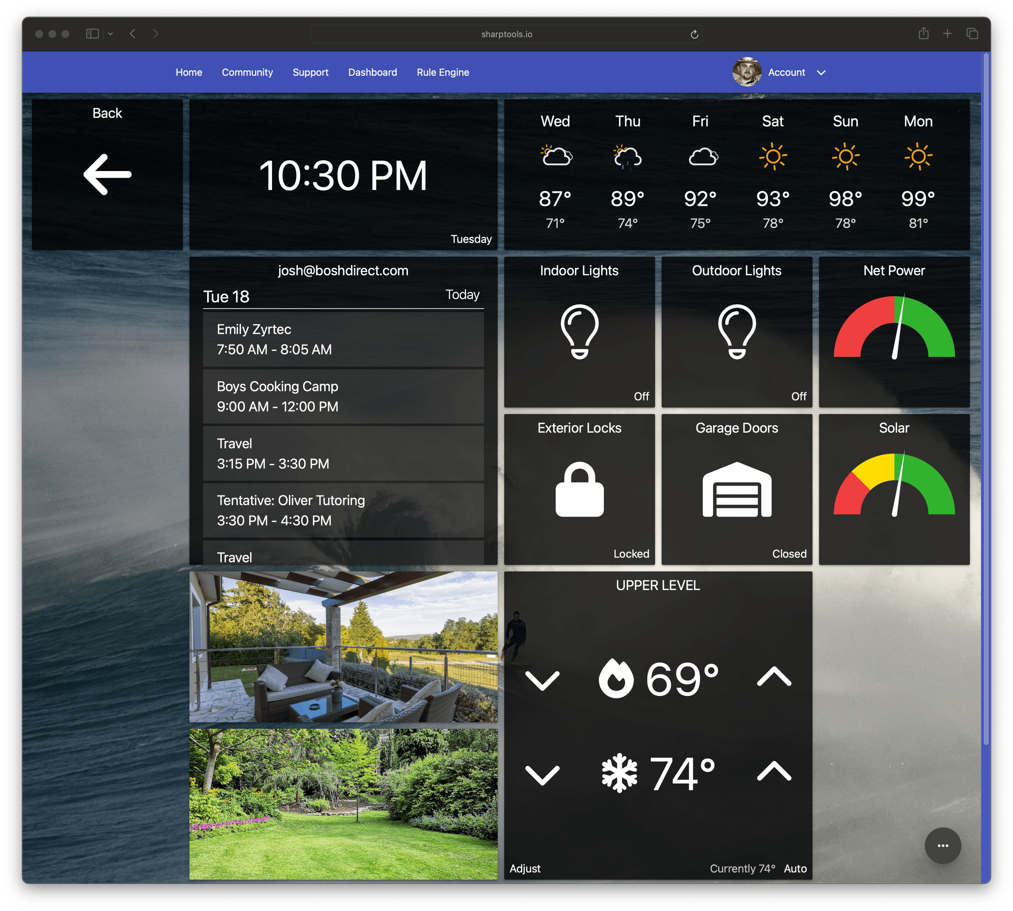 SharpTools Dashboards with Gauges, Smart Devices, Cameras, Calendars, Weather, and More