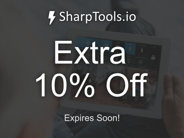 Extra 10% off coupon with a man holding a tablet in the background